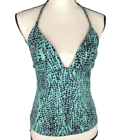 Victoria's Secret Other - Victoria Secret Swim Tankini Top Teal Green Vine Print Halter Womens Sz 34C